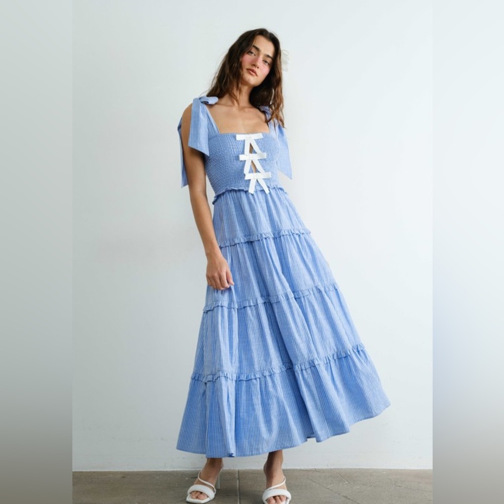 🩵 Blue Maxi Dress with White Accents